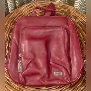 Pelle Studio by Wilson Burgundy Leather Backpack with Silver Hardware